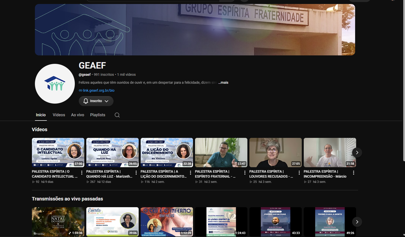 Canal Oficial do GEAEF no YouTube